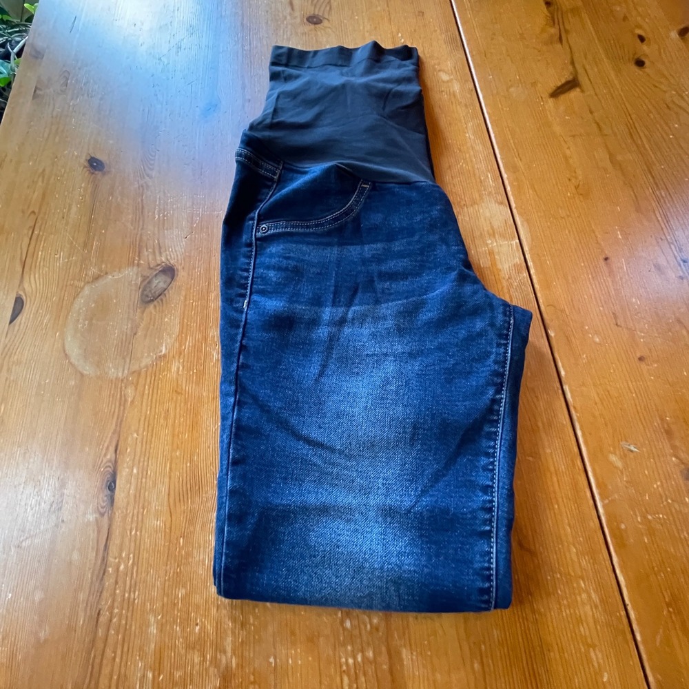 A Glow Maternity Jeggings Size 6 Dark Wash Full Belly Panel Skinny Jeans